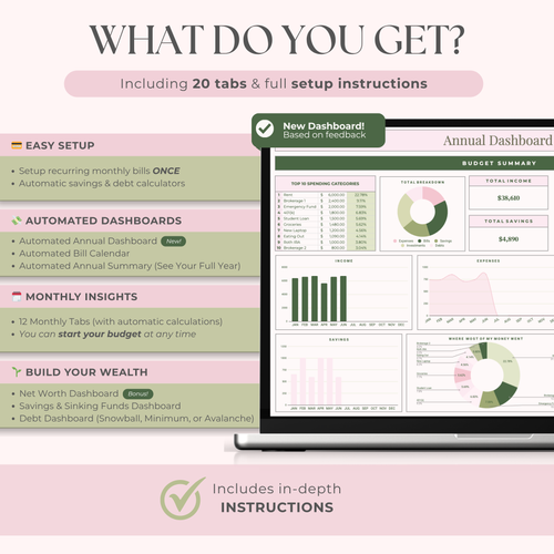 Ultimate Annual Budget System for Google Sheets -Strawberry Matcha