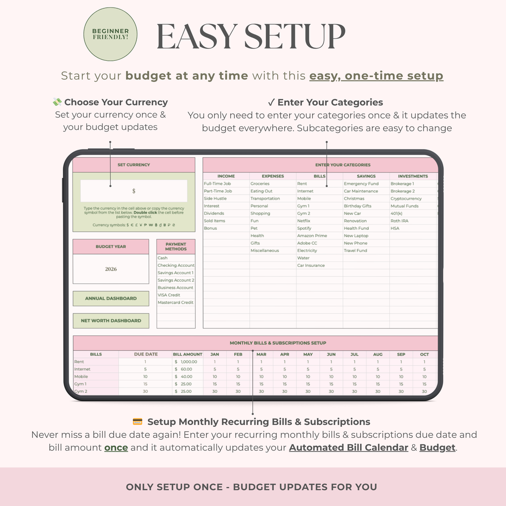 Ultimate Annual Budget System for Google Sheets -Strawberry Matcha