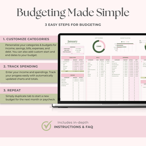 Simple Monthly Budget Spreadsheet for Google Sheets - Strawberry Matcha