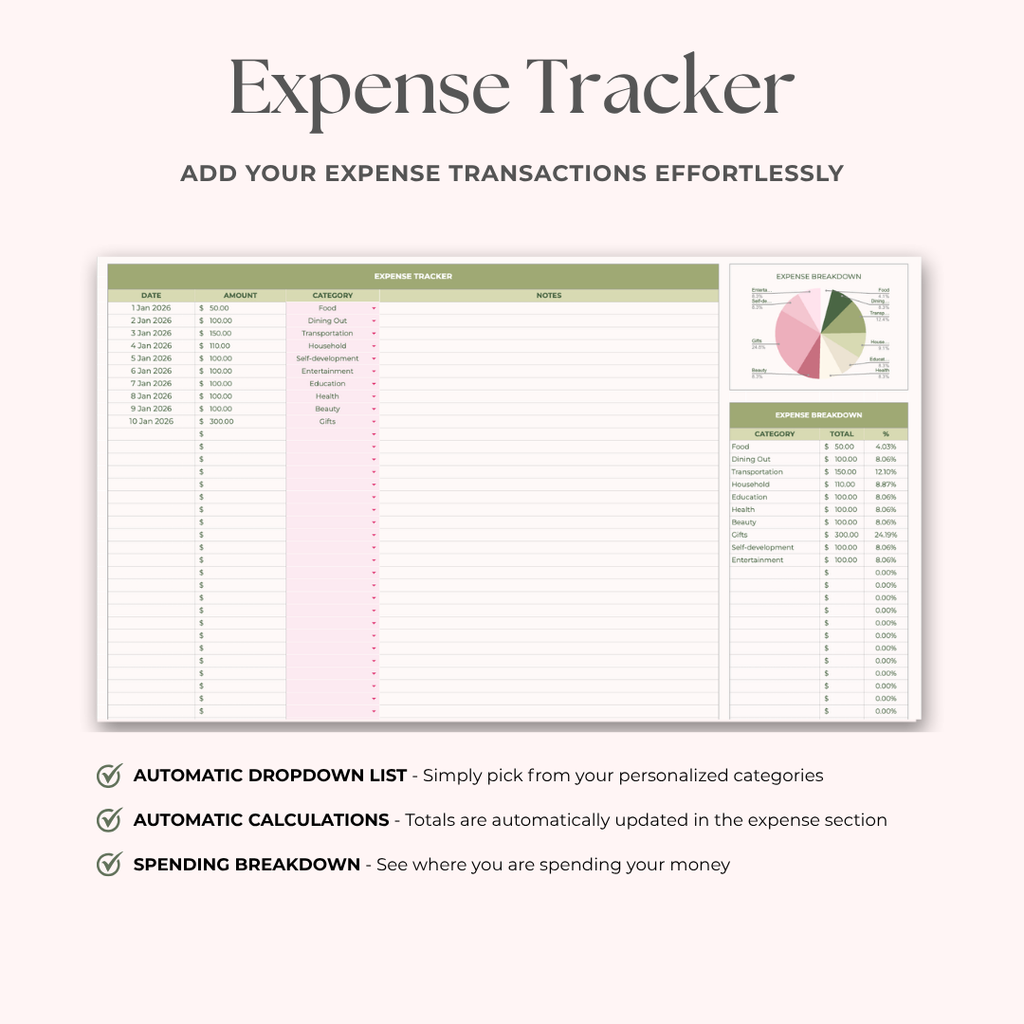 Simple Monthly Budget Spreadsheet for Google Sheets - Strawberry Matcha