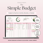 Simple Monthly Budget Spreadsheet for Google Sheets - Strawberry Matcha