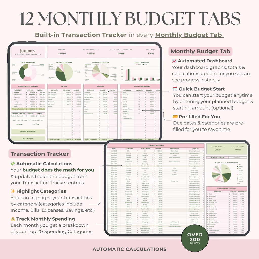 Ultimate Annual Budget System for Google Sheets -Strawberry Matcha